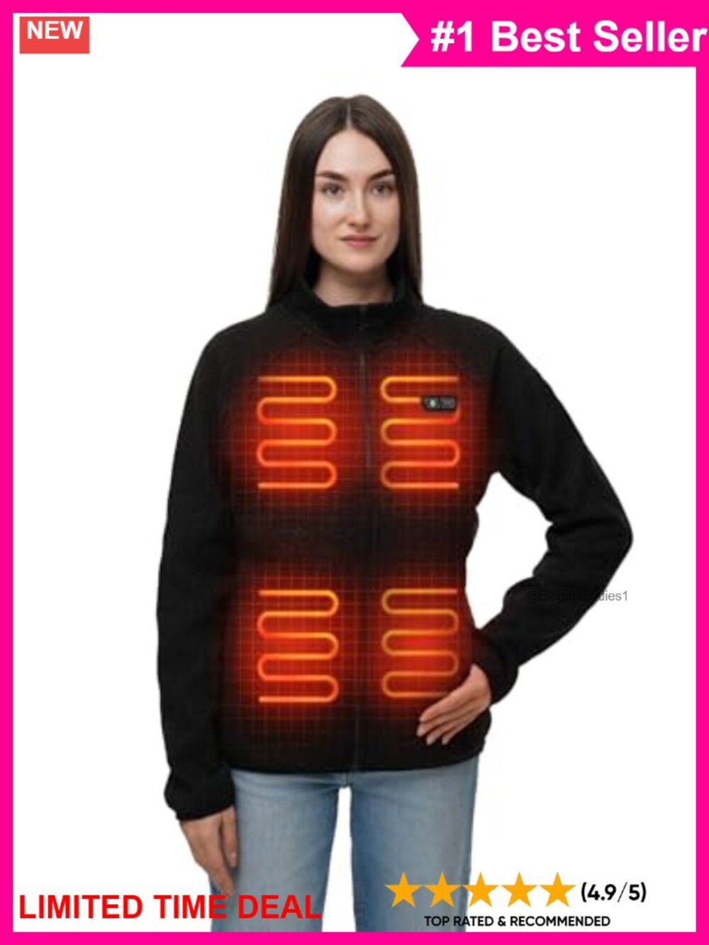 Heated Fleece Jacket Hooded Quilted with 16000mAh Power Bank